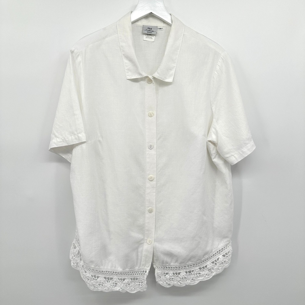 Hot Cotton Top Shirt 1X Linen Blend Boxy Lagenlook Beachy Coastal Minimalist USA